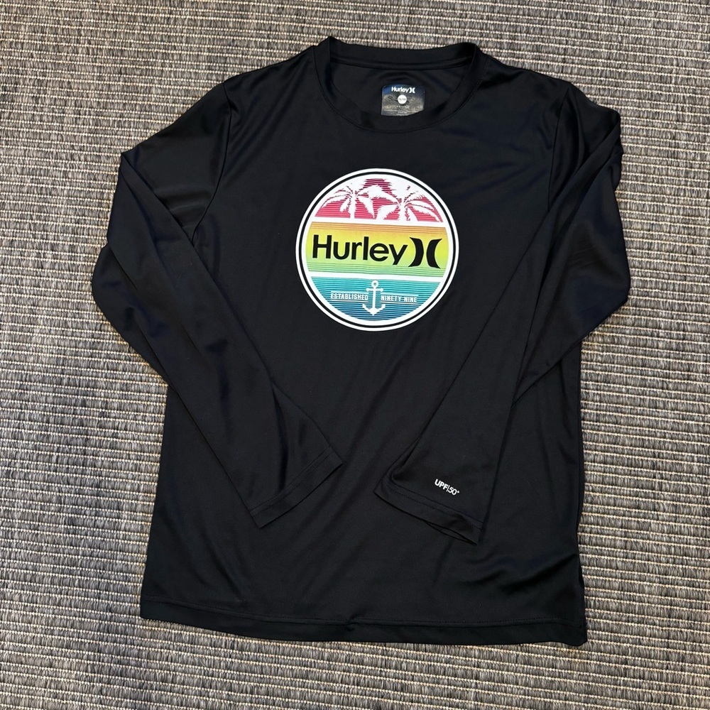 Hurley Black and Pink Rashguard with Long Sleeves